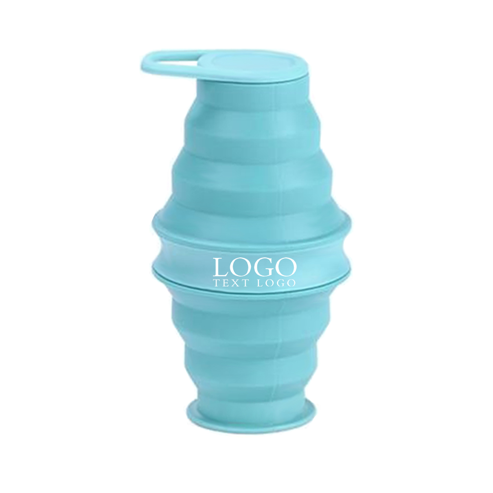Silicone Foldable Water Bottle Blue Logo