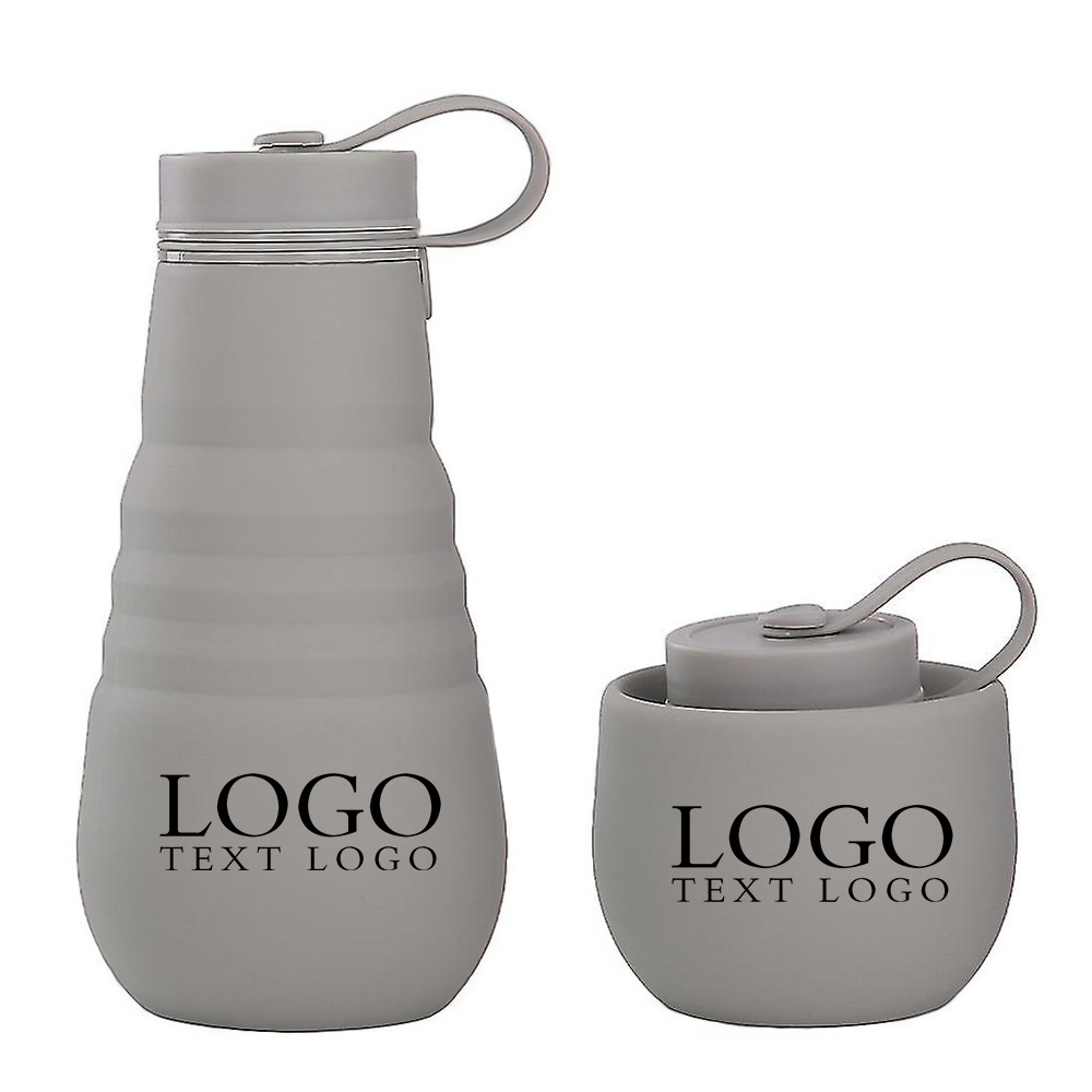 Silicone Foldable Water Bottle Gray Logo
