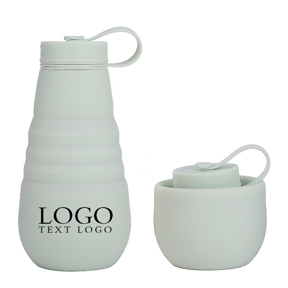 Silicone Foldable Water Bottle Green Logo