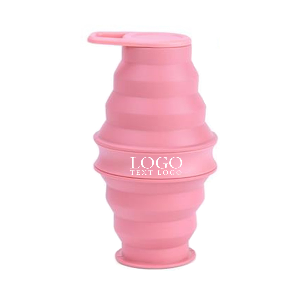 Silicone Foldable Water Bottle Pink Logo