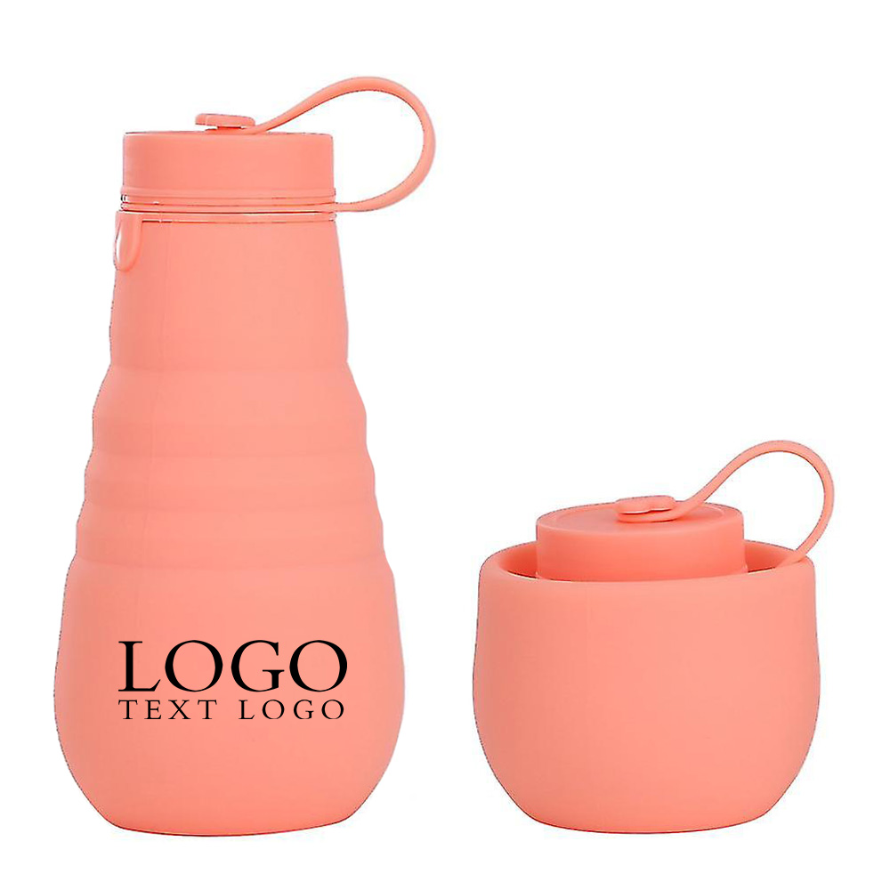 Silicone Foldable Water Bottle Pink Logo