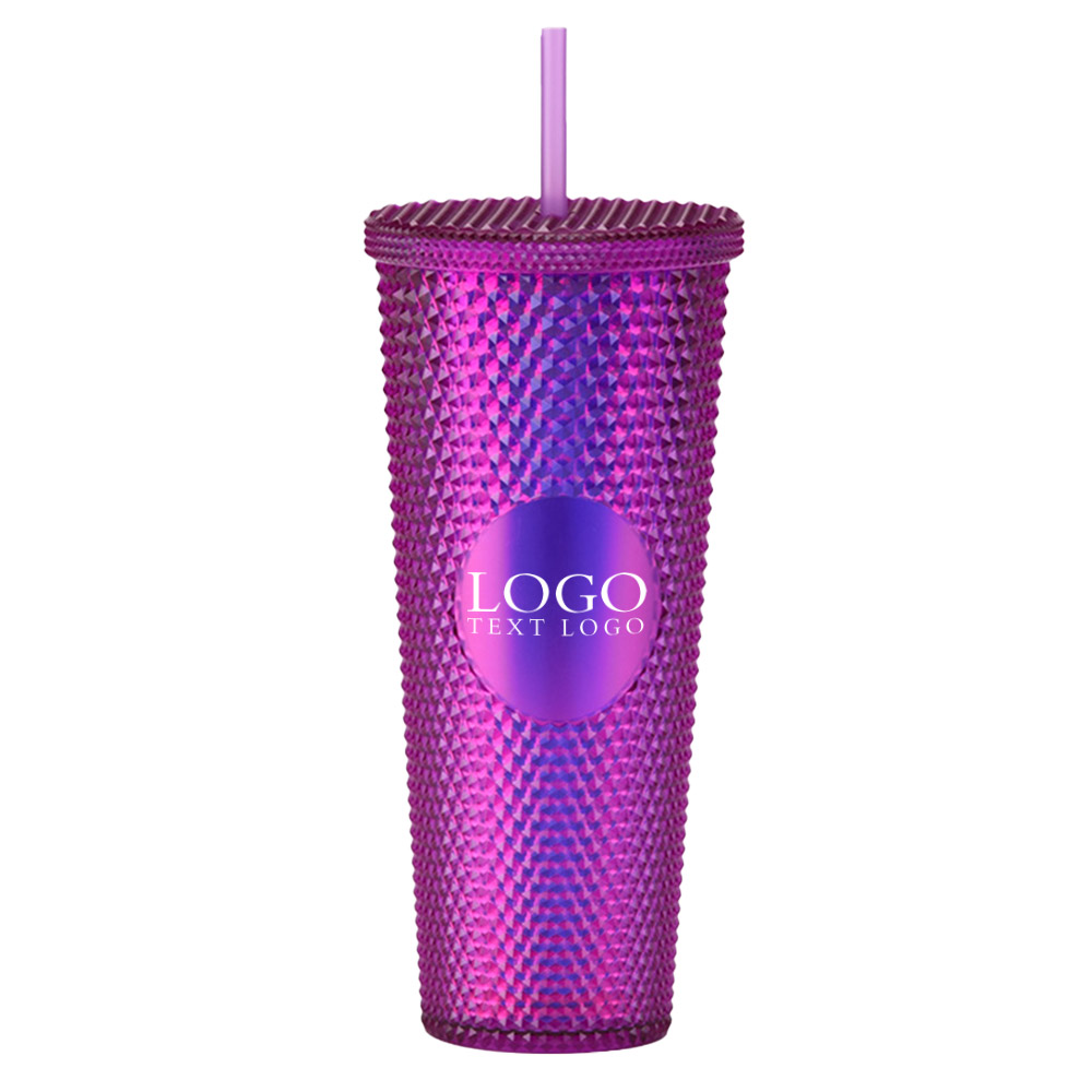 Studded Tumbler with Lid and Straw Purple with Logo