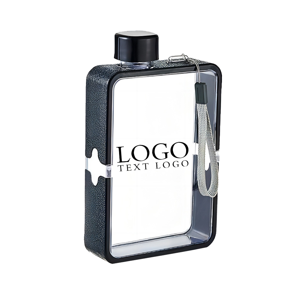A5 Notebook Flat Plastic Water Bottle Black Logo