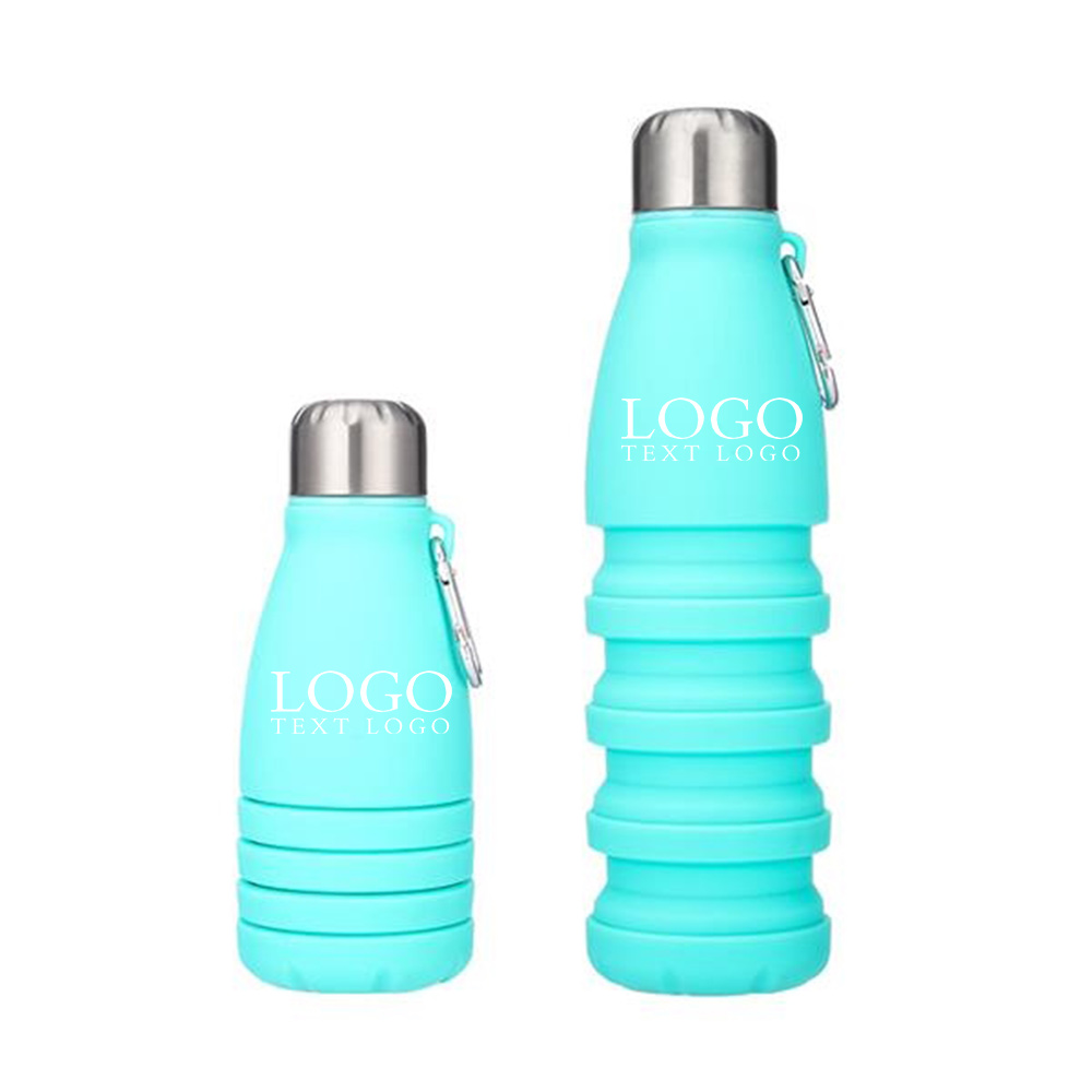 Collapsible Silicone Water Bottle Blue Logo