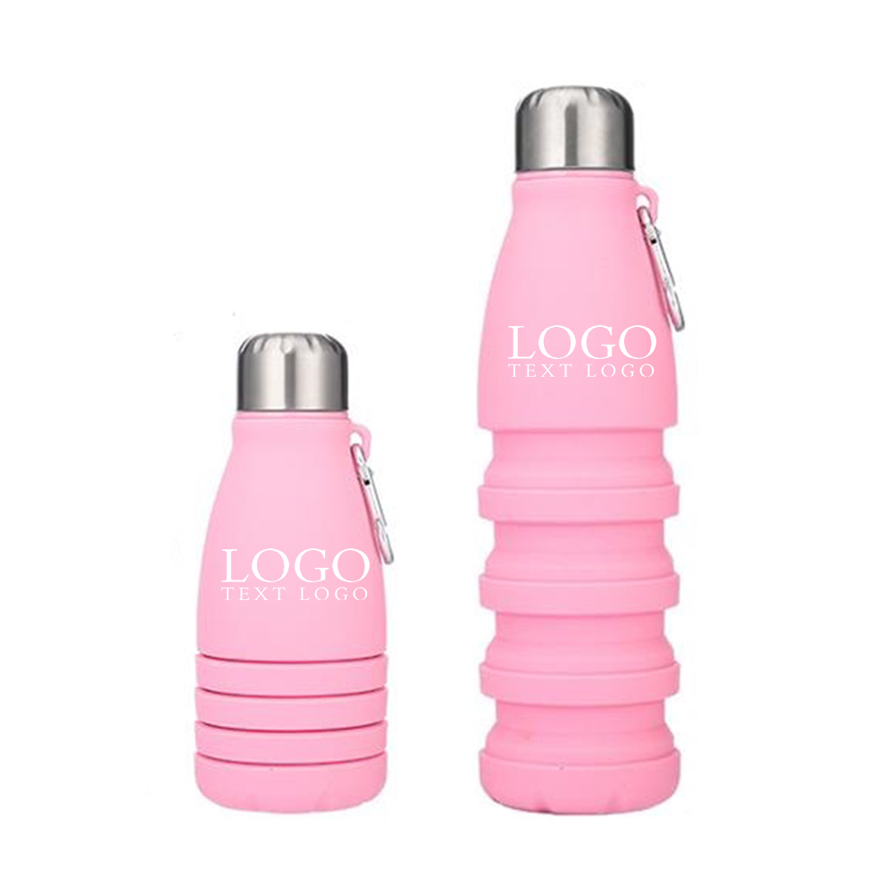 Collapsible Silicone Water Bottle Pink Logo