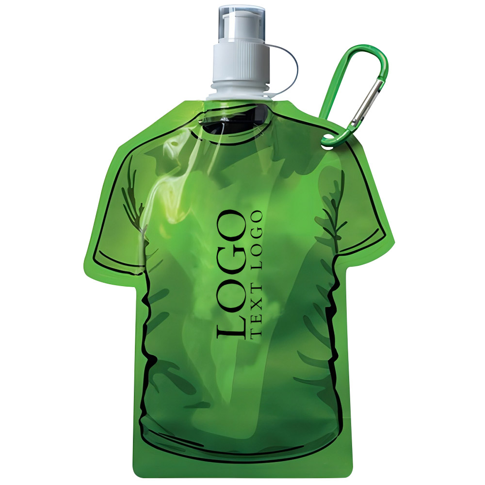 Collapsible T-Shirt Shaped Water Bottle Green Logo