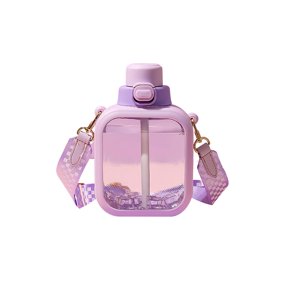 Cute Water Bottles with Straw  Purple