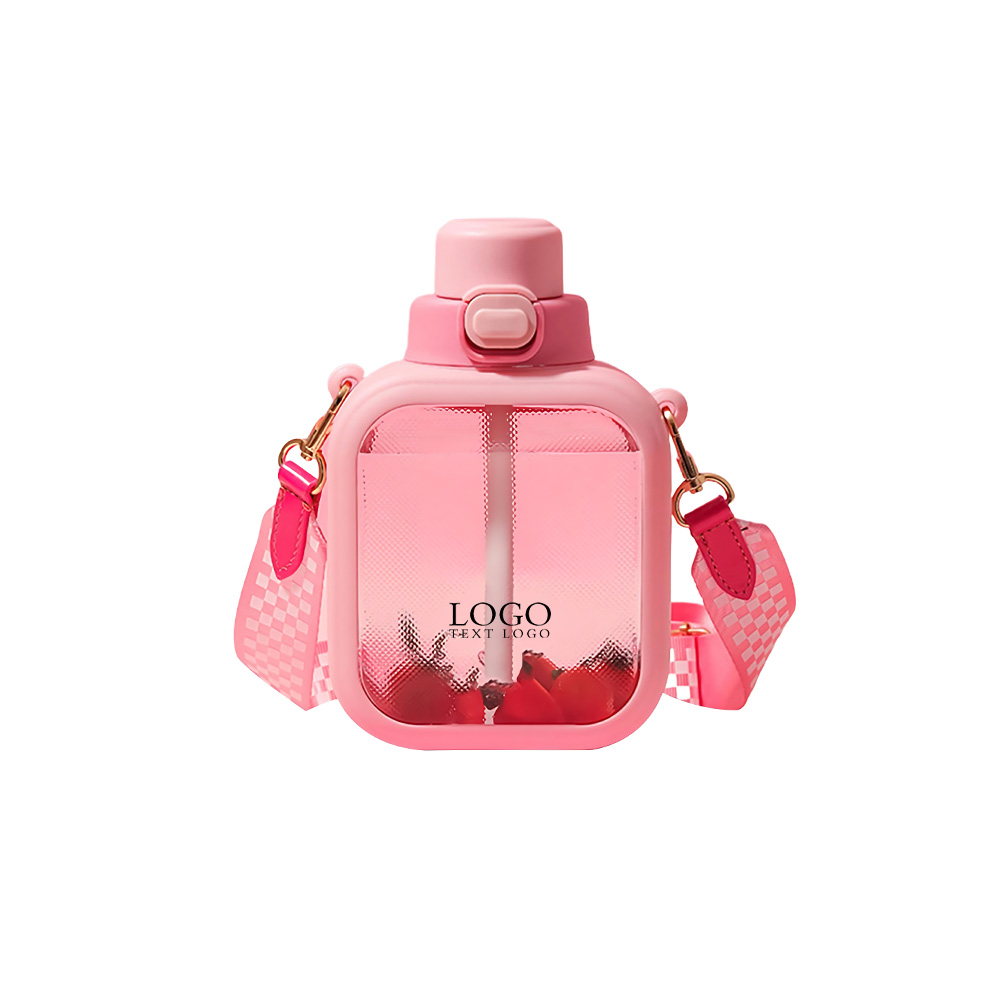 Cute Water Bottles with Straw  Red Logo