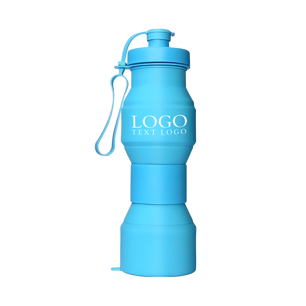 Foldable Sports Water Bottles Light Blue Logo