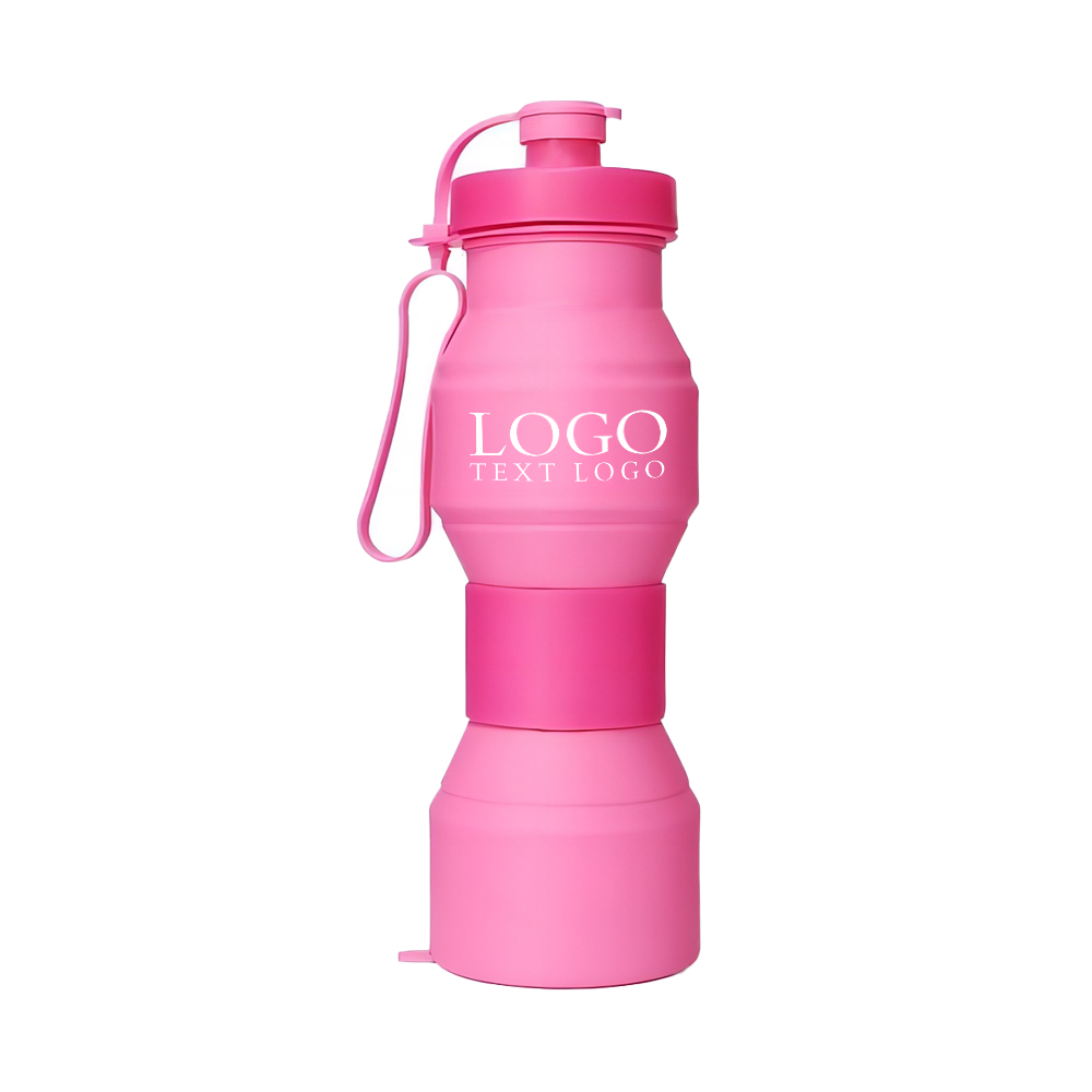 Foldable Sports Water Bottles Pink Logo