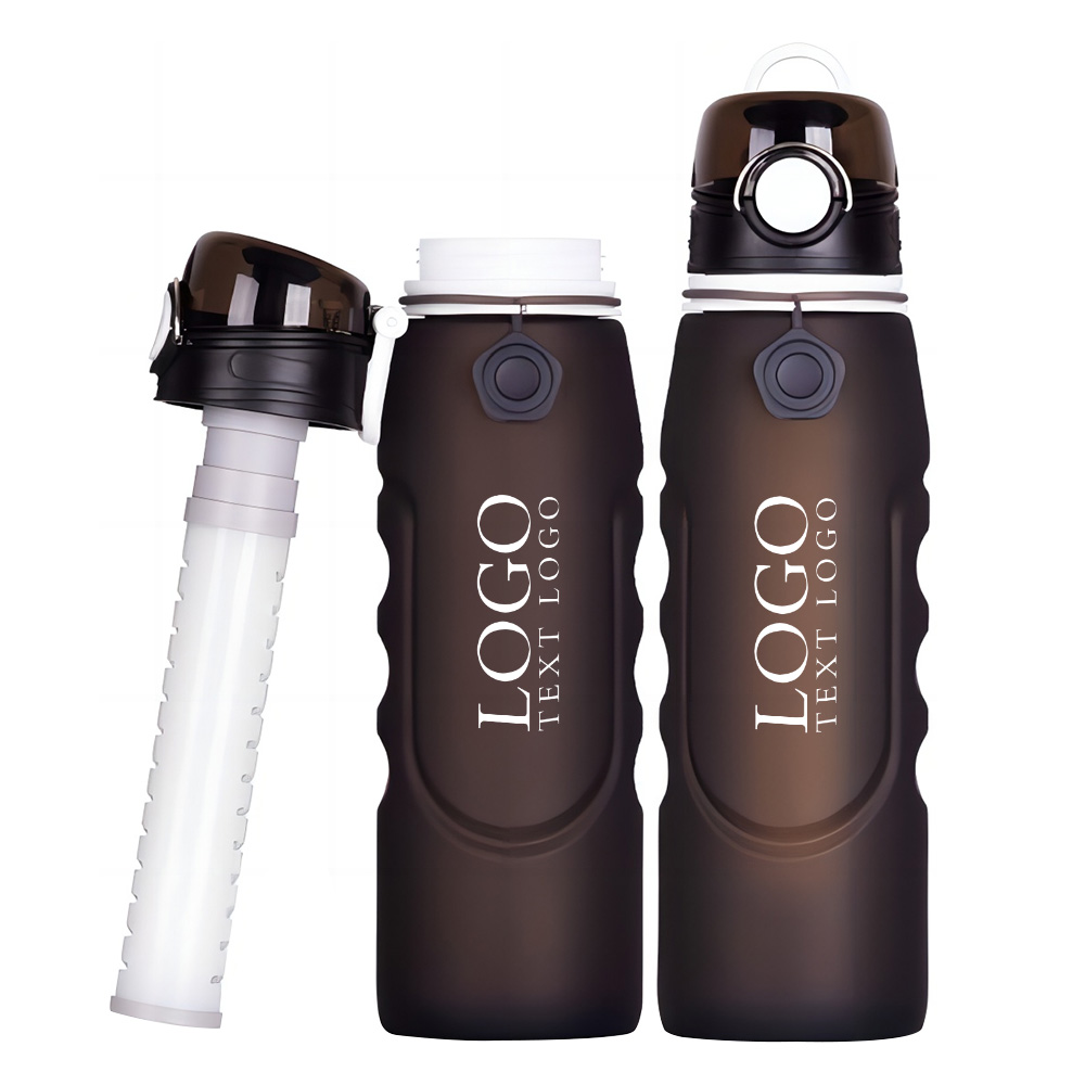 Folding Sports Water Bottles Black Logo
