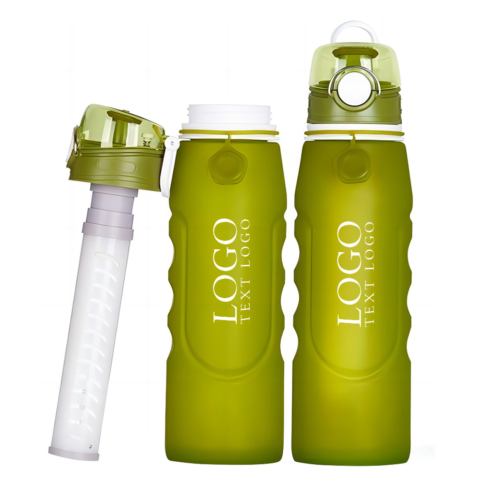 Folding Sports Water Bottles Green Logo