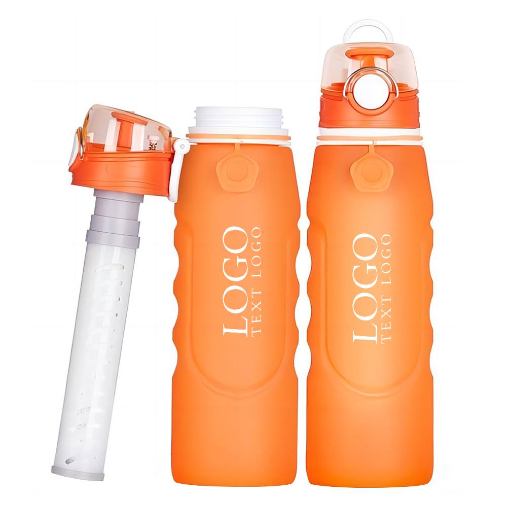 Folding Sports Water Bottles Orange Logo