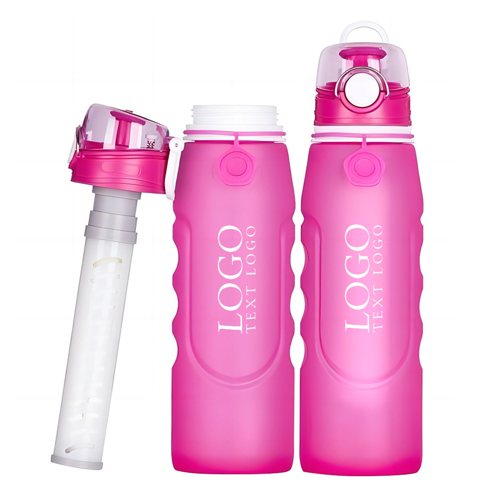 Folding Sports Water Bottles Pink Logo