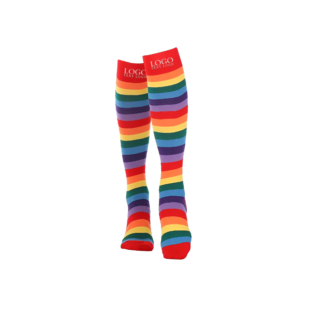 LGBT Pride Party Knit Rainbow Knee High Socks Logo Red
