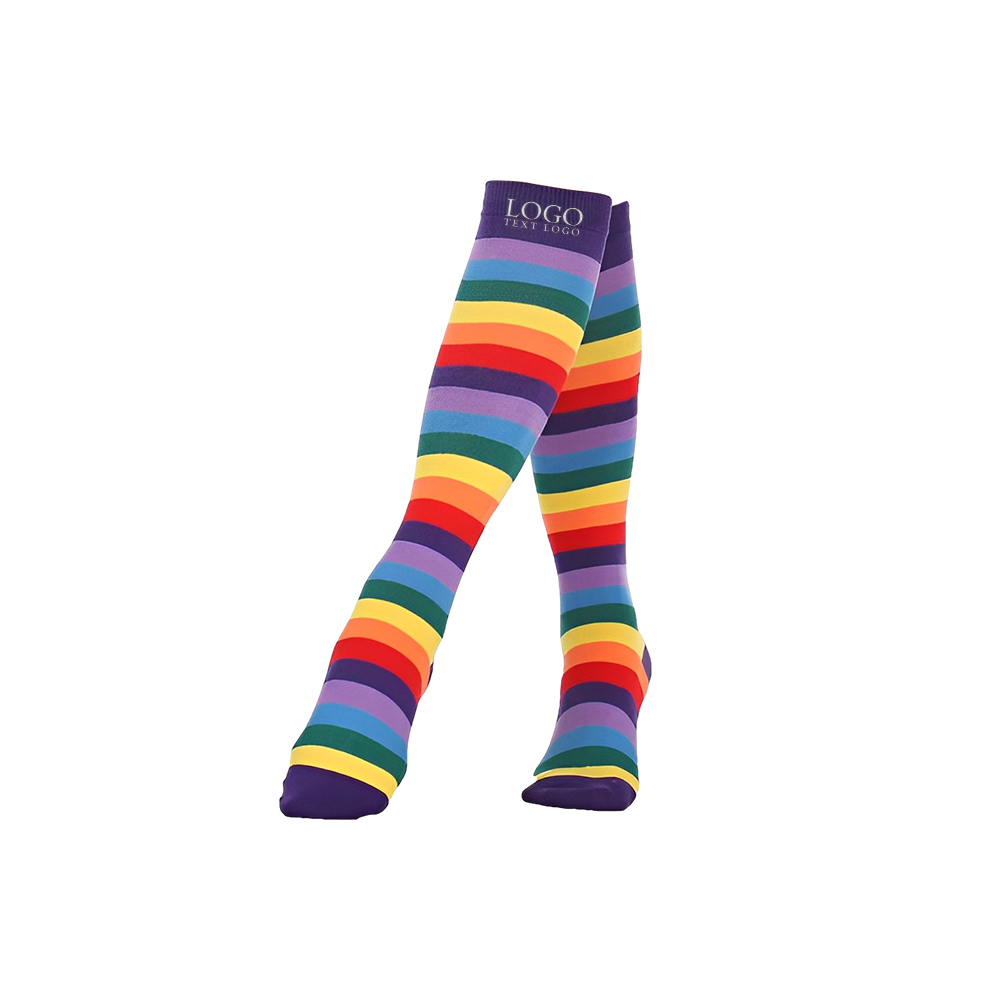 LGBT Pride Party Knit Rainbow Knee High Socks Purple Logo