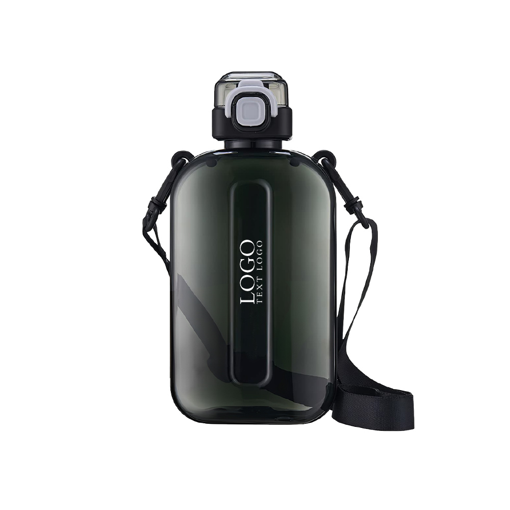 Portable Leak Proof Square Water Bottle with Strap Black Logo
