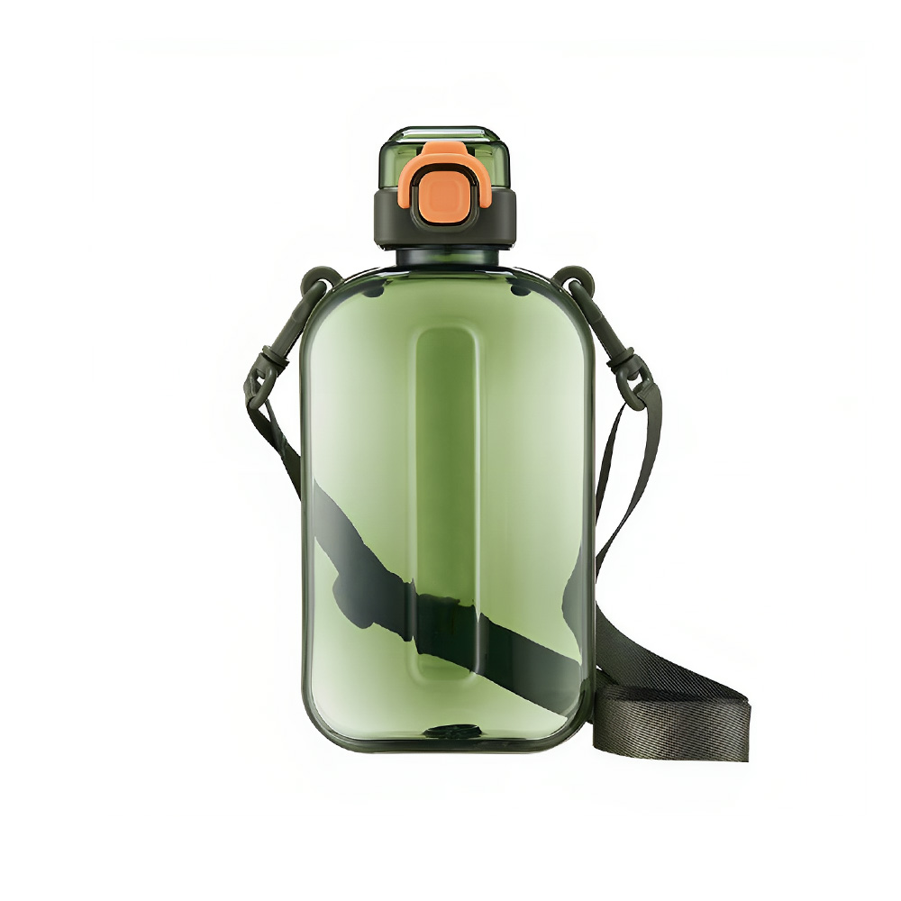 Portable Leak Proof Square Water Bottle with Strap Green