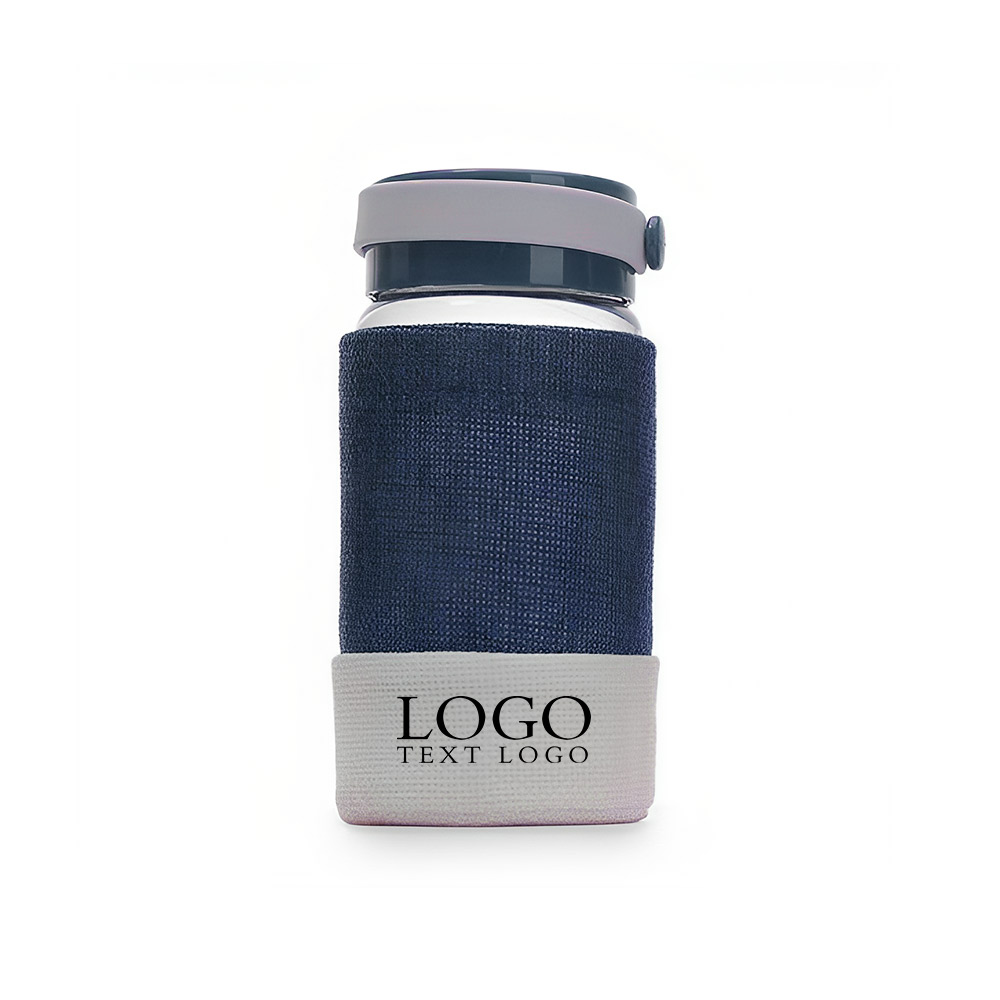 Small Wide Mouth Glass Milk Bottle Blue Logo