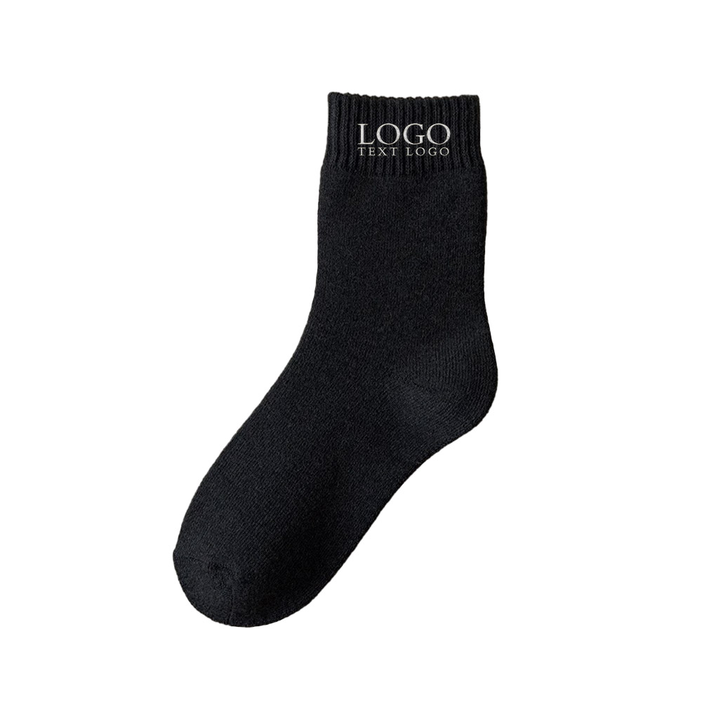Comfortable Winter Wool Knit Socks Black WIht Logo