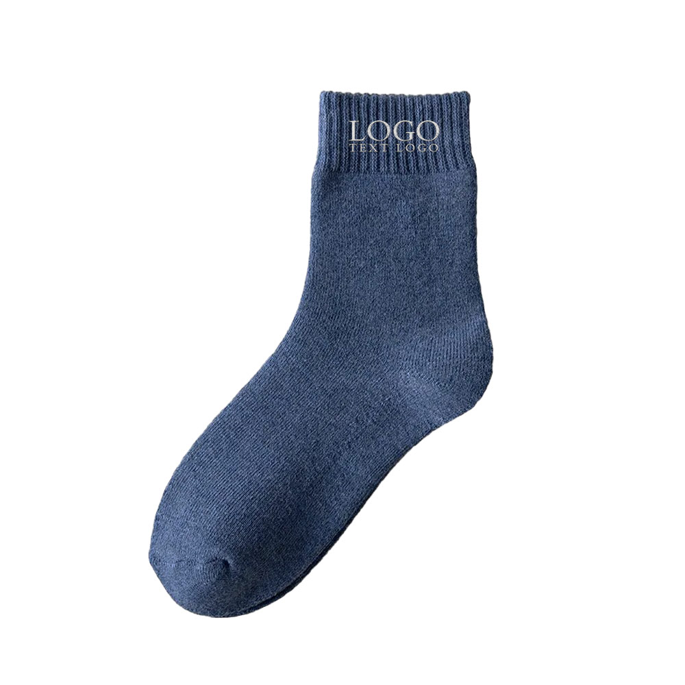Comfortable Winter Wool Knit Socks Blue With Logo
