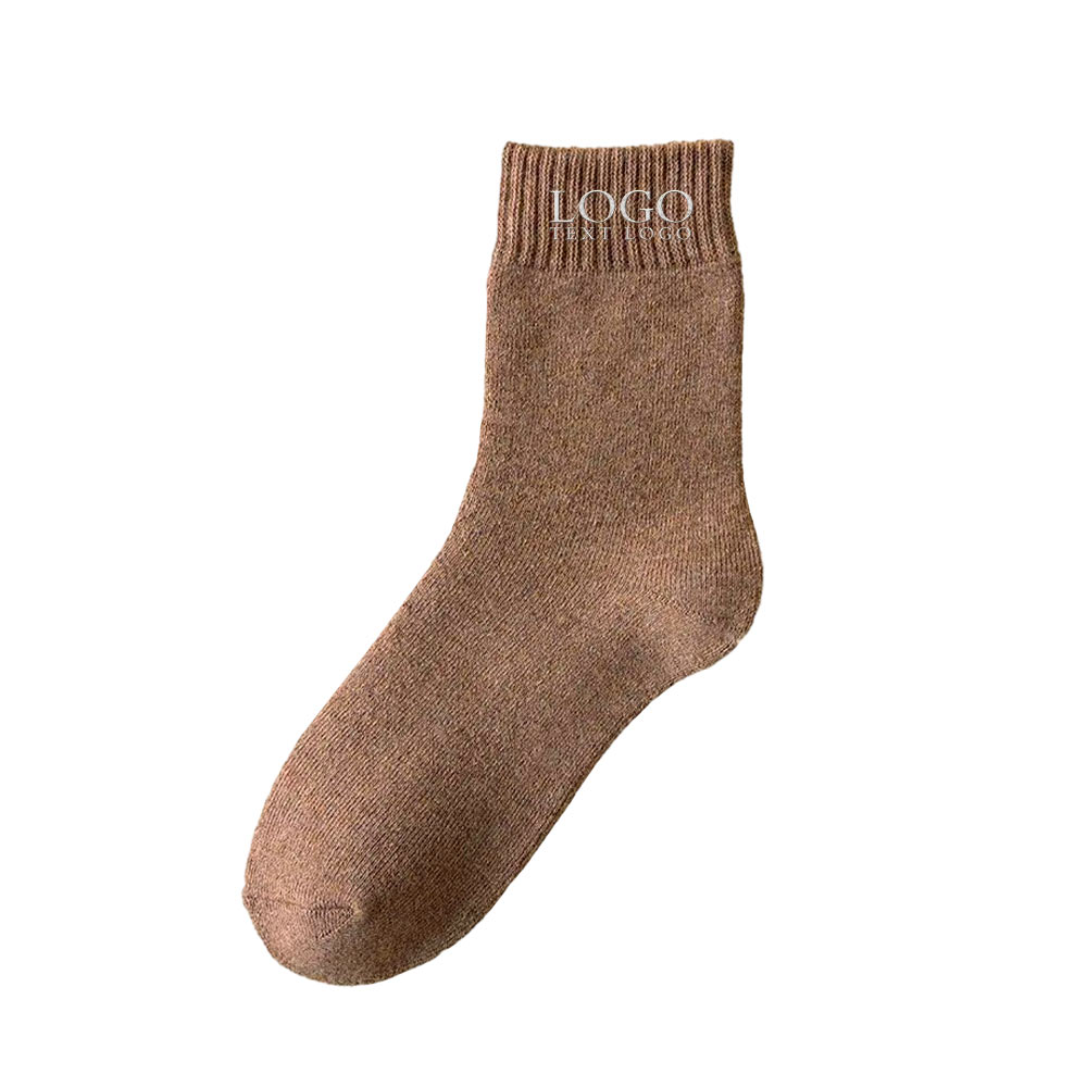 Comfortable Winter Wool Knit Socks  Brown With Logo