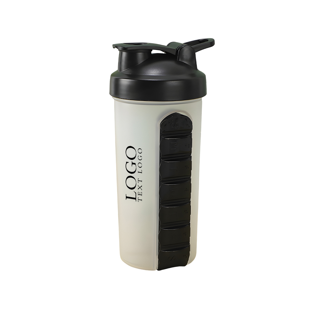 Daily Pill Box Organizer Water Bottle Black Logo