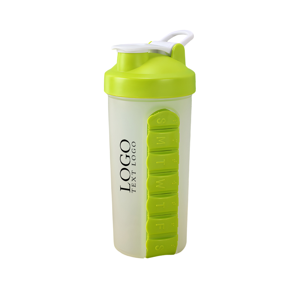 Daily Pill Box Organizer Water Bottle Green Logo