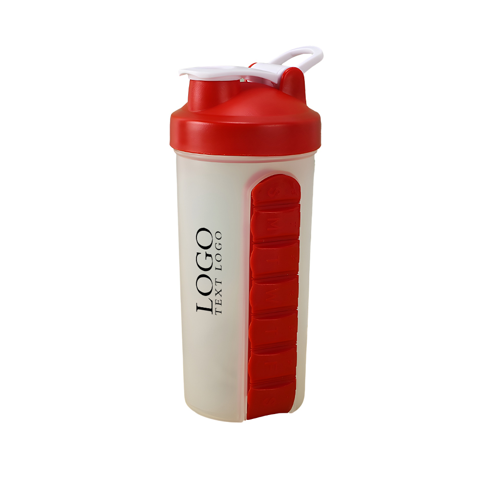 Daily Pill Box Organizer Water Bottle Red Logo