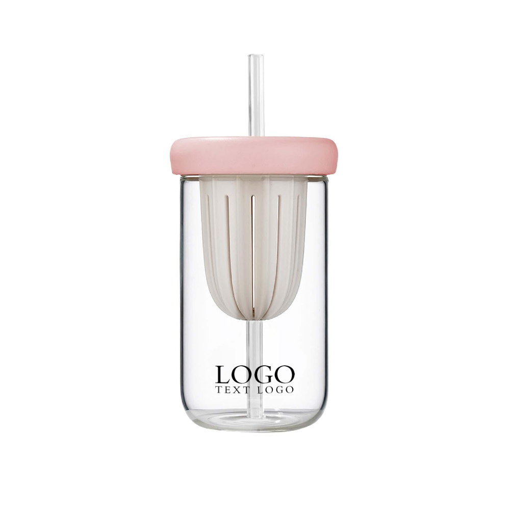 Fruit Infuser Glass Water Bottle Pink Logo