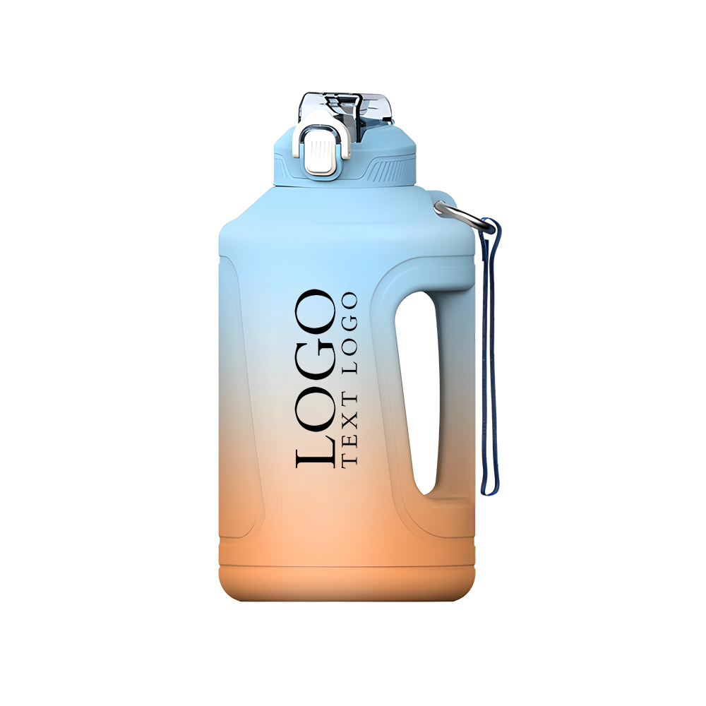 Large Capacity Gradient Gallon Water Bottle Blue Logo