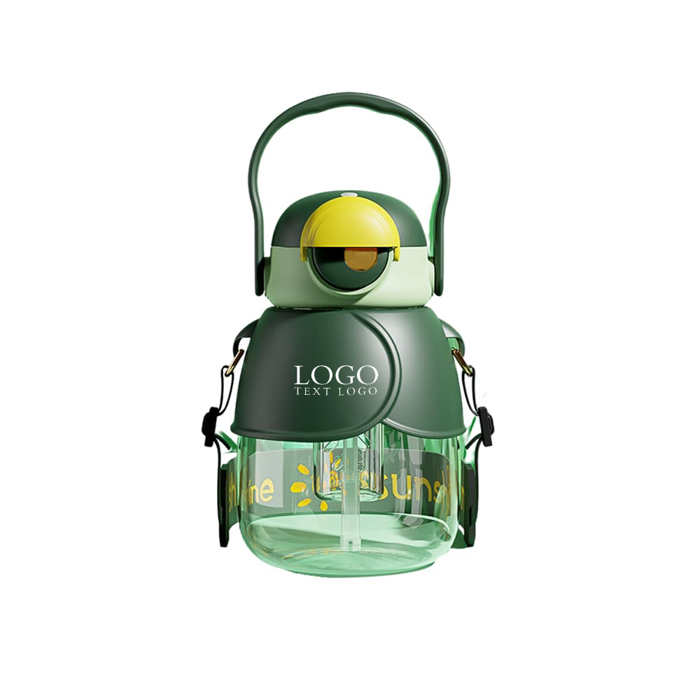 Portable Large Capacity Straw Bottle Green Logo