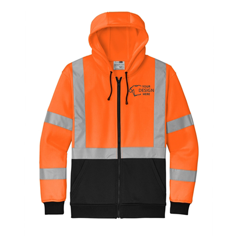 CornerStone ANSI 107 Class 3 Heavy-Duty Full-Zip Hoodie Safety Orange Front With Logo