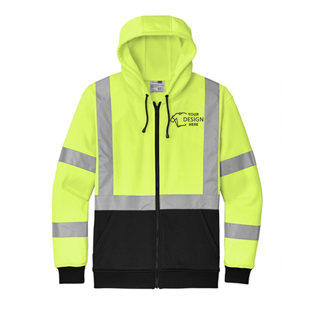 CornerStone ANSI 107 Class 3 Heavy-Duty Full-Zip Hoodie Safety Yellow Front With Logo