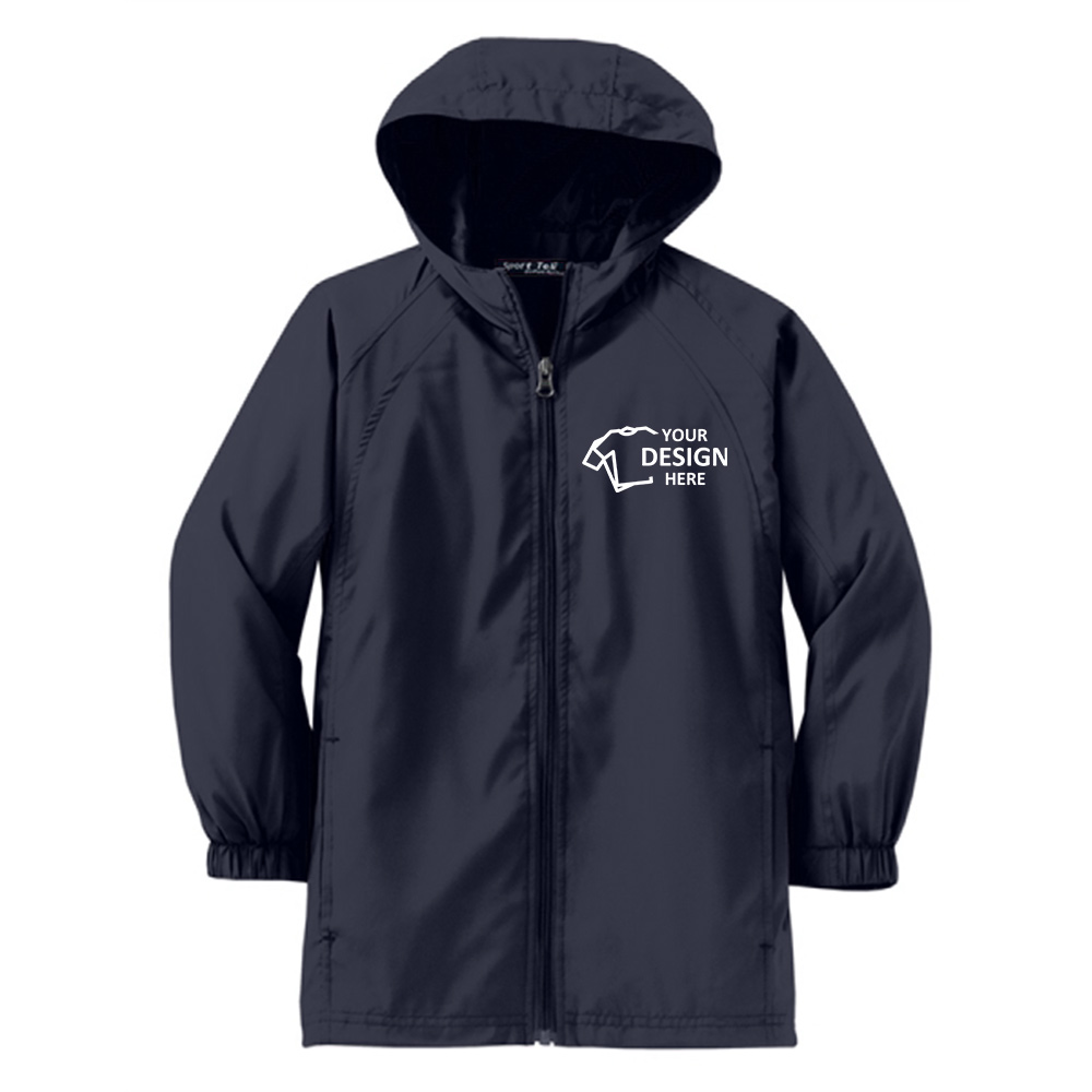 Sport-Tek Youth Hooded Raglan Jacket True Navy Front With Logo Sport-Tek Youth Hooded Raglan Jacket True Navy Front With Logo