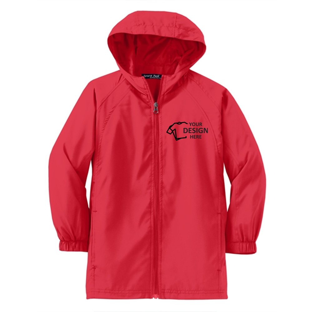 Sport-Tek Youth Hooded Raglan Jacket True Red Front With Logo Sport-Tek Youth Hooded Raglan Jacket True Red Front With Logo