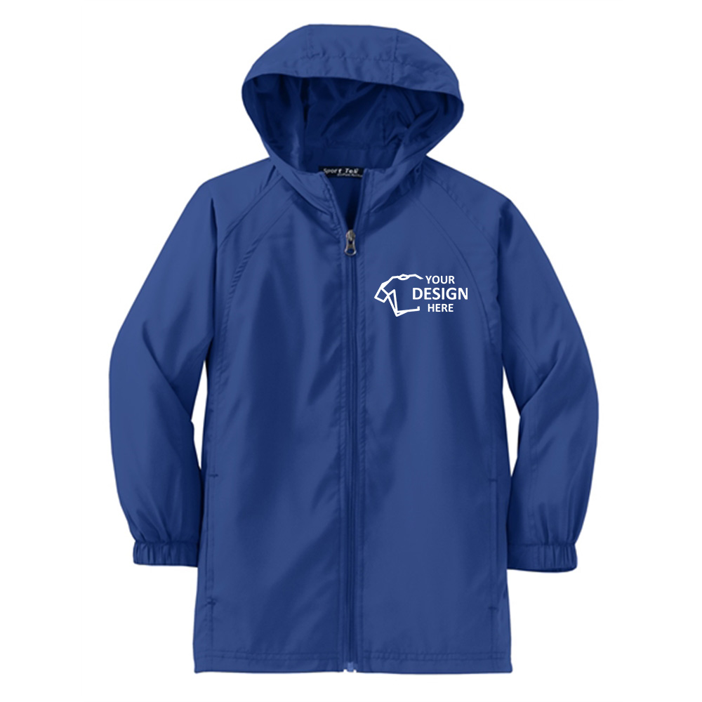 Sport-Tek Youth Hooded Raglan Jacket True Royal Front With Logo Sport-Tek Youth Hooded Raglan Jacket True Royal Front With Logo