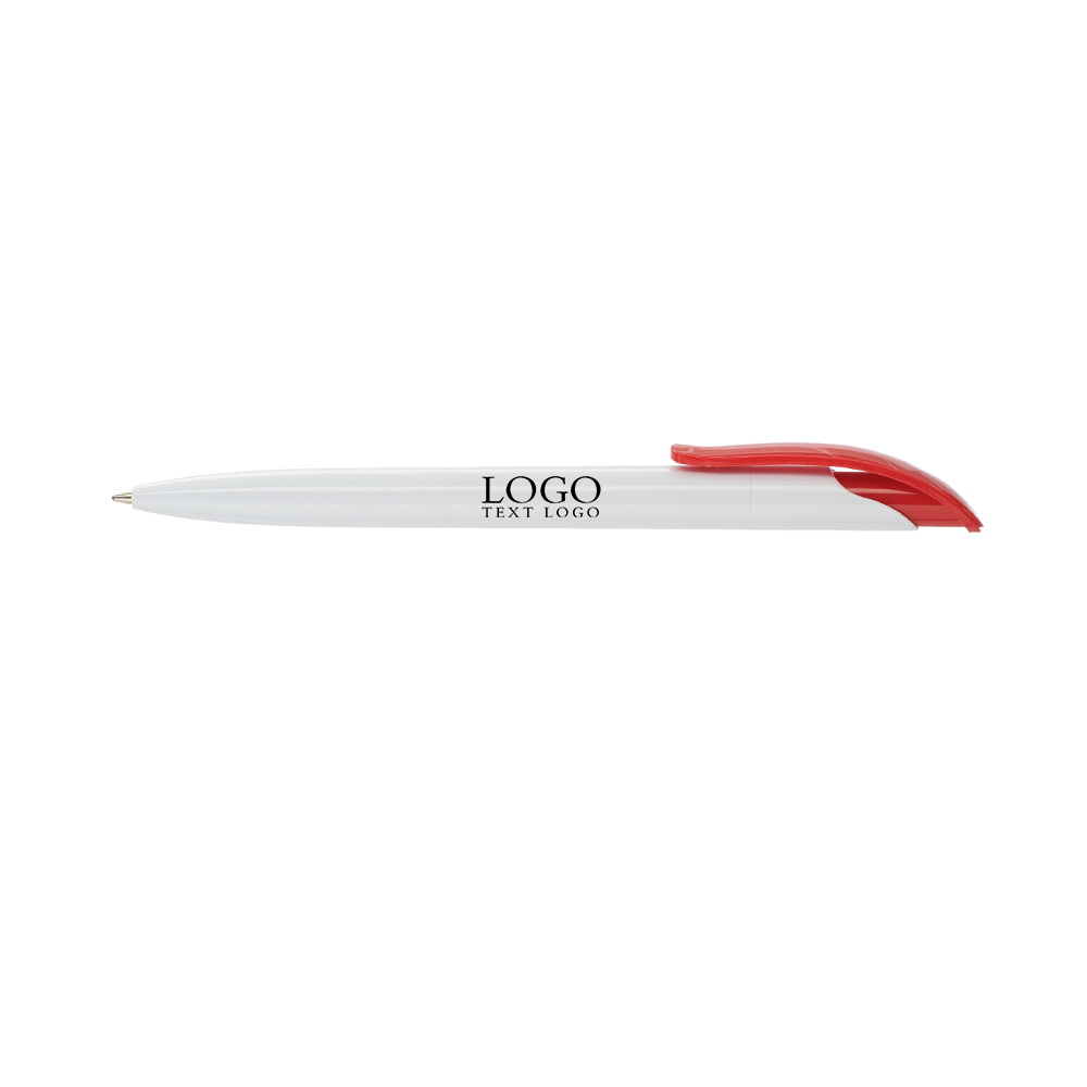 Full Color White Plastic Pens Red With Logo