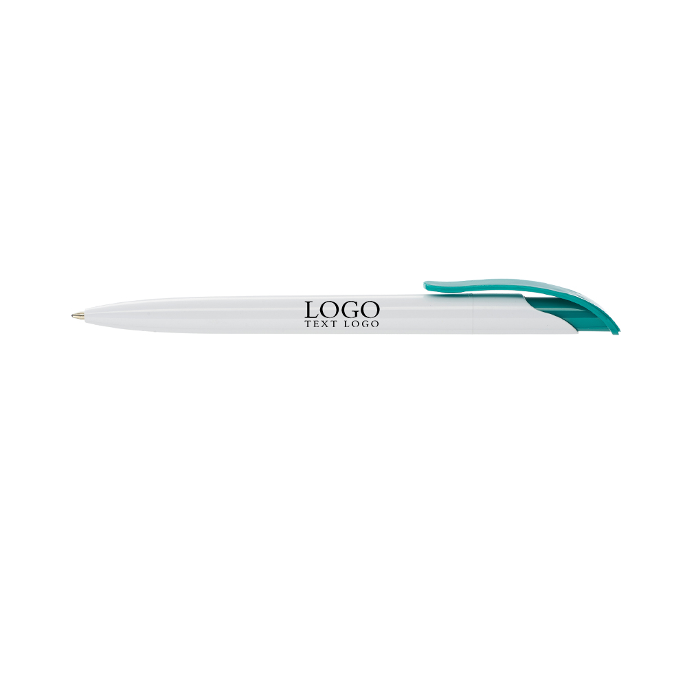 Full Color White Plastic Pens Teal With Logo