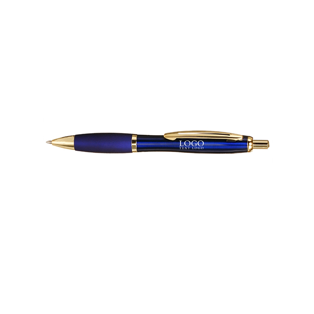 Metal Click Ballpoint Pen With Grip Blue With Logo