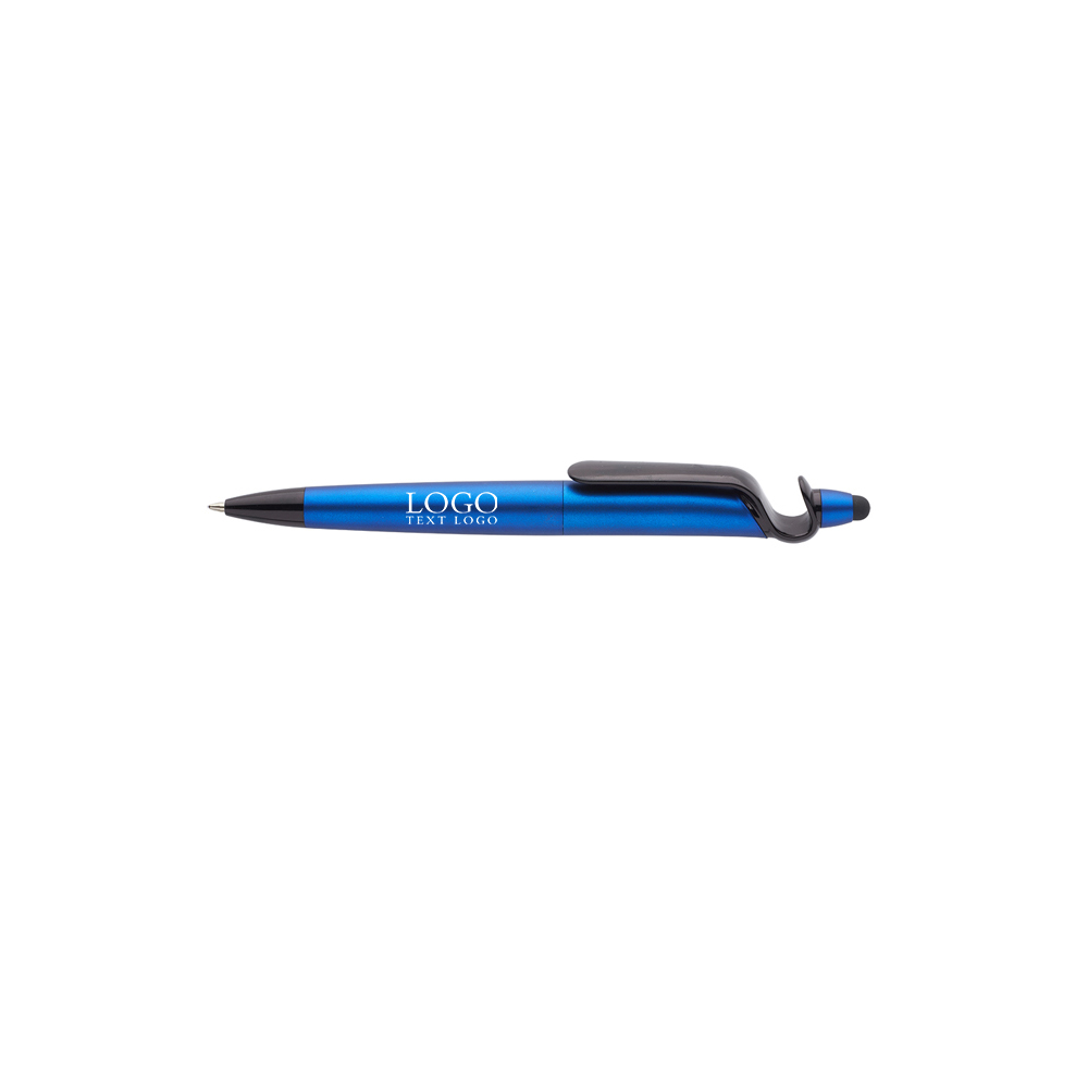 3-in-1 Plastic Pens with Stylus and Cell Stand Blue With Logo