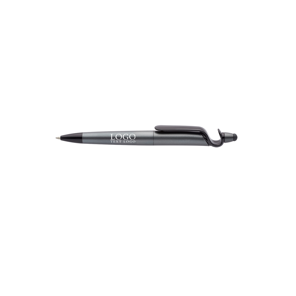 3-in-1 Plastic Pens with Stylus and Cell Stand Charcoal With Logo