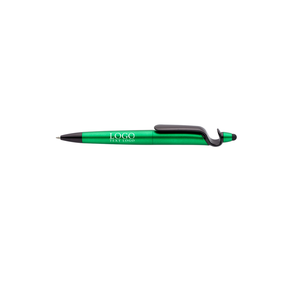 3-in-1 Plastic Pens with Stylus and Cell Stand Green With Logo