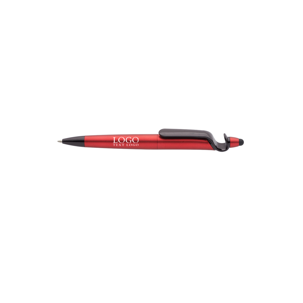 3-in-1 Plastic Pens with Stylus and Cell Stand Red With Logo