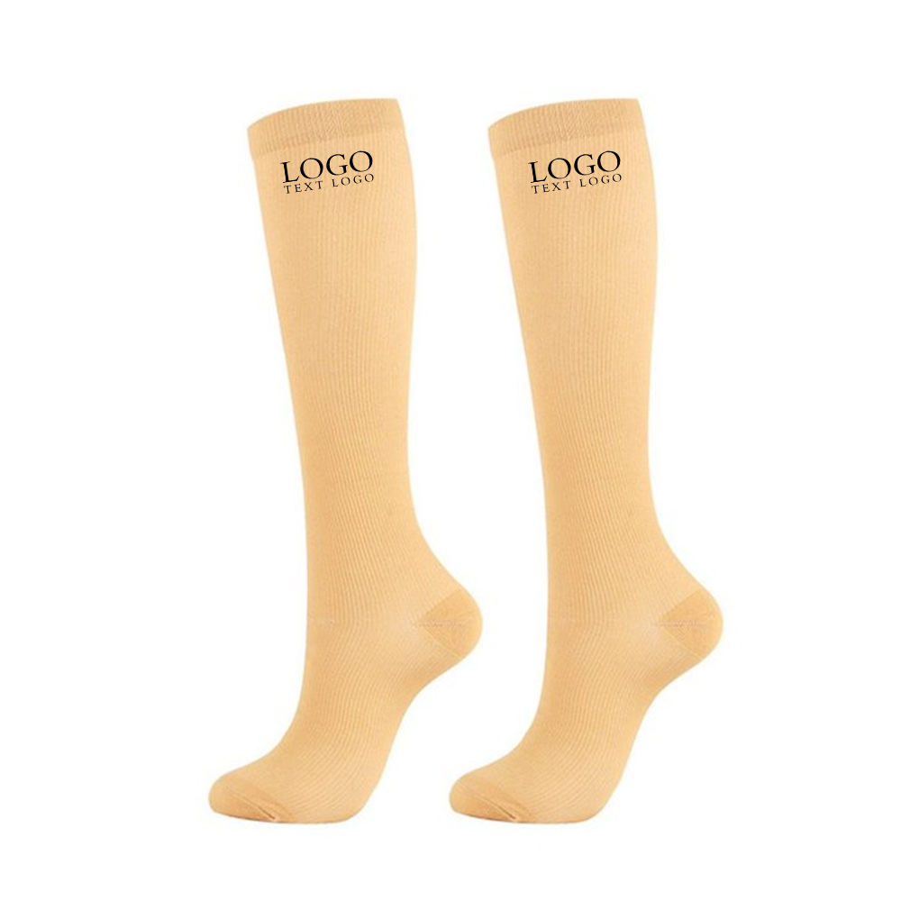 Athletic Compression Socks Beige with Logo