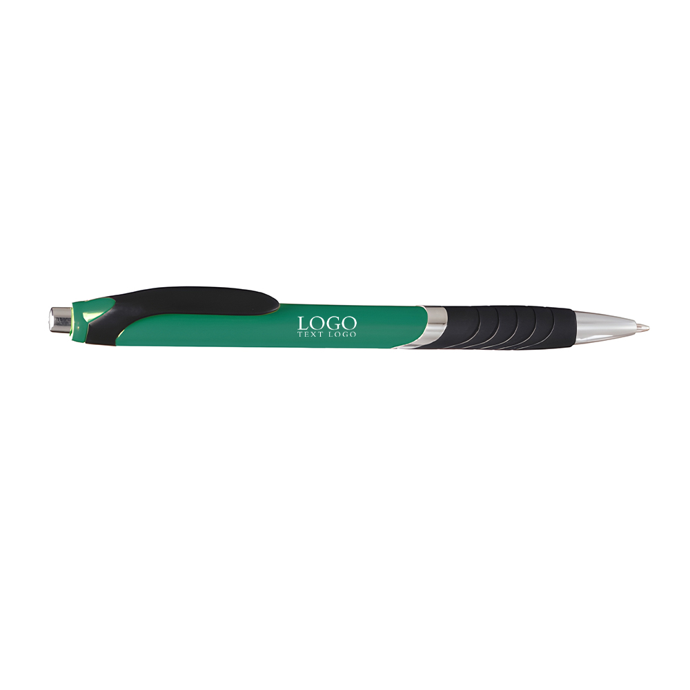 Bright Colors Rubber Grip Ballpoint Pens Dk Green With Logo