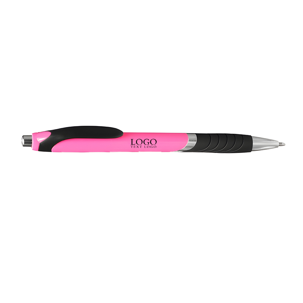 Bright Colors Rubber Grip Ballpoint Pens Pink With Logo