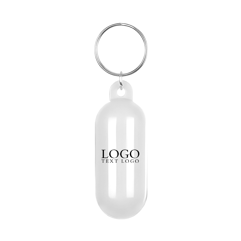 Capsule Shaped Plastic Floating Keychain White with Logo