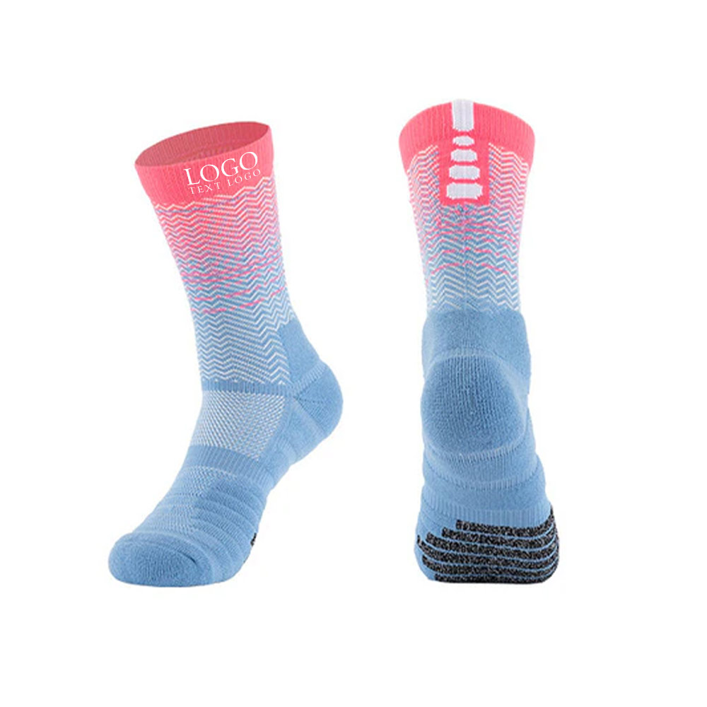 Cushioned Athletic Basketball Socks Blue Pink with Logo