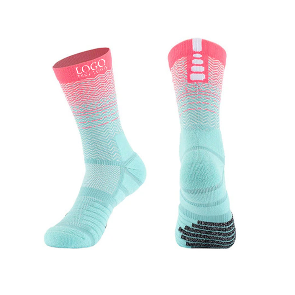 Cushioned Athletic Basketball Socks Green Pink wth Logo